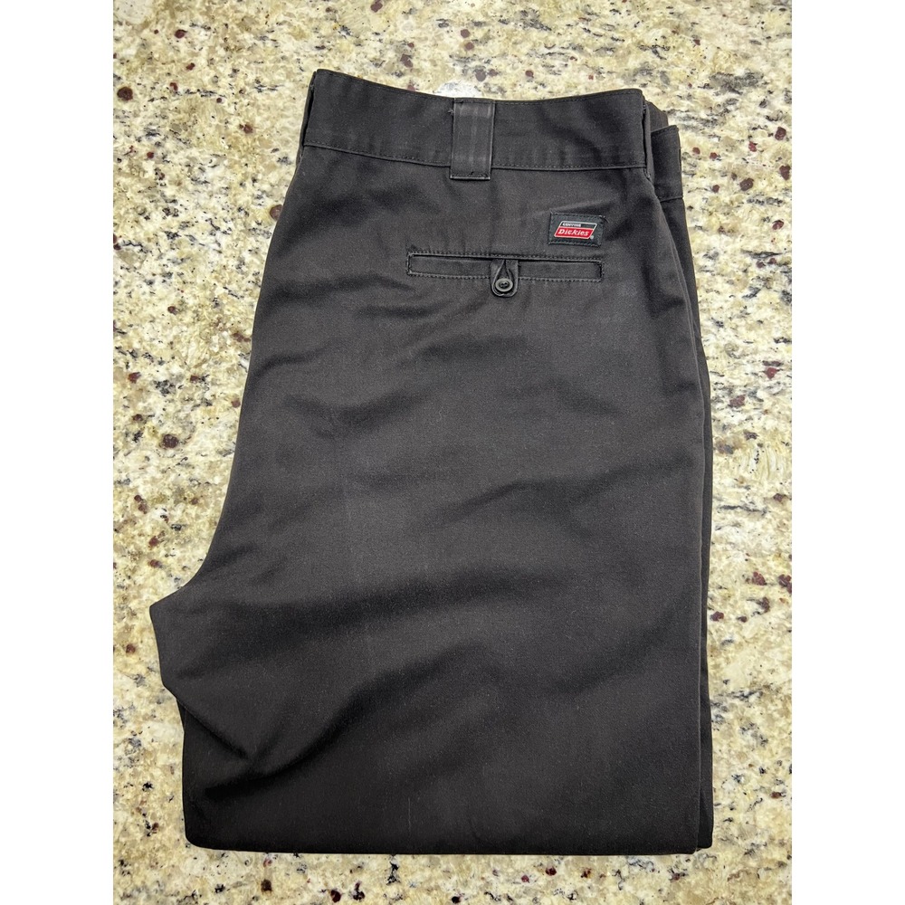 Genuine Dickies Mens Black Straight Leg Work Pants Flat Front Trousers 44x30